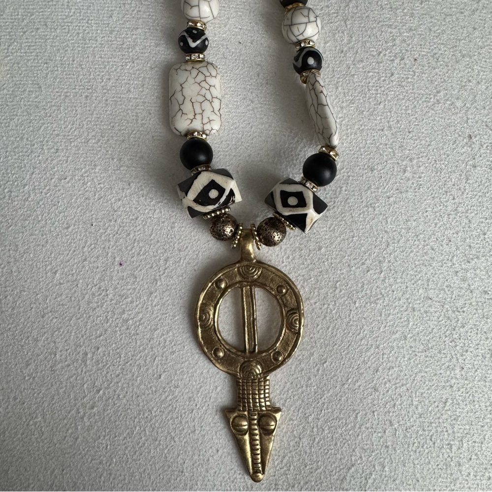 Artisan Beaded Necklace with Gold Pendant